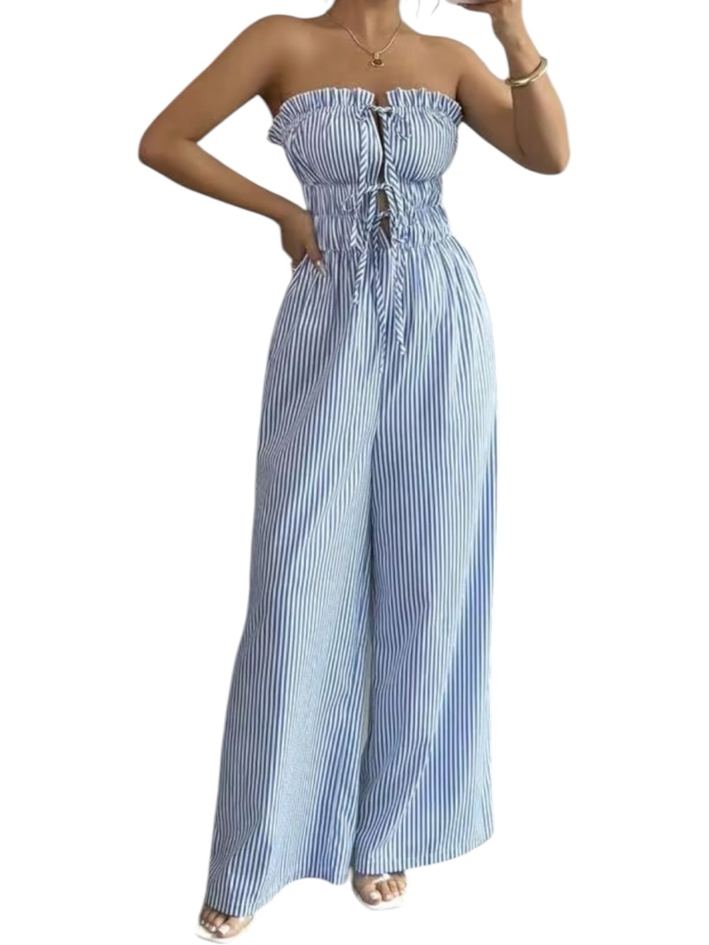 Women's Casual Strapless Ruffle Jumpsuit-NWOT